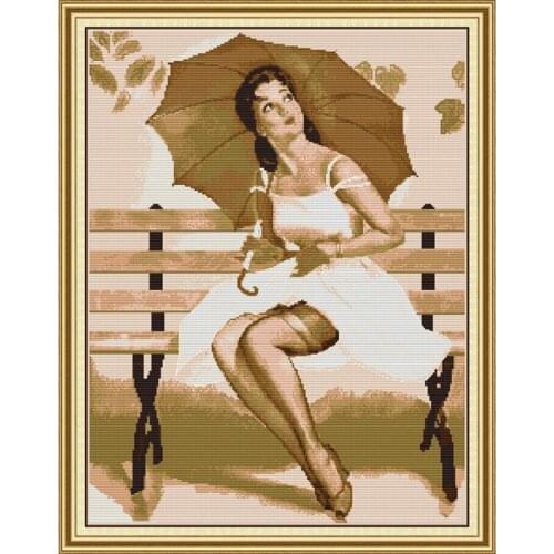 Everlasting Love Woman With The Umbrella DMC Cross Stitch Kits Embroidery Needlework Sets Printed Canvas 11CT 14CT Decoration