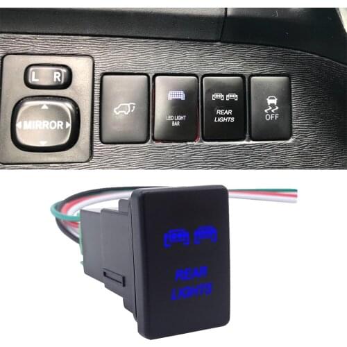 Wsen Push Switch with Rear Lights Symbol Blue Backlight ON-Off Switch with Connector Wire Kit Fit For Toyota Yaris Tacoma Tundra