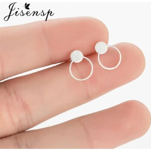 Jisensp 925 Sterling Silver Earrings Minimalist Geometric Hollow Double Round Stud Earrings for Women Girls Fashion Jewelry Gift