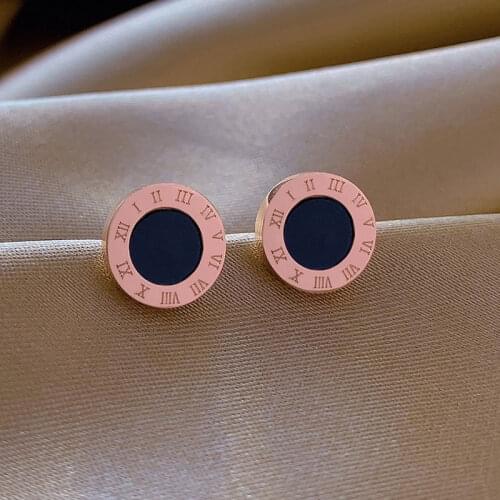 Titanium Steel Roman Numeral Earrings For Women Round Design Rose Number Earring Gift