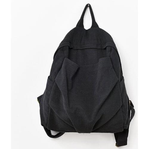 Womens Artistic Pleated Cotton Linen Backpack Large Capacity Simple Casual Backpack
