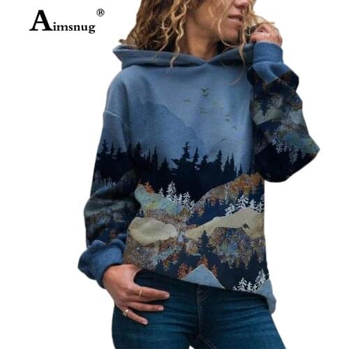 Plus size 4xl 5xl Women Fashion Hooded Sweatshirt Forest Print Basic Top Streetwear 2020 Women Hoodies Sudadera Mujer Sweatshirt