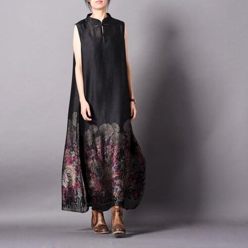 Silk women dress vintage elegant china style long loose plus size dresses casual robe + personality printed long silk cardigan