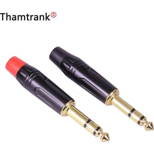 10pcs/lot 3 Poles Stereo 6.35mm Male Plug Soldering Wire Connector 1/4 Inch Stereo Microphone Plug Jack 5Pairs in Red+Black