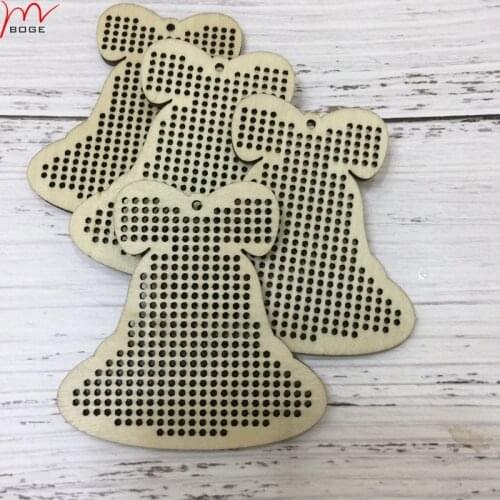 20pcs Wooden Christmas bell cross stitch blank DIY Christmas Tree Decor