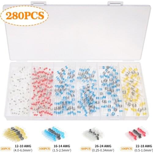 280pcs Waterproof Solder Seal Wire Connectors Butt Connectors Heat Shrink Electrical Insulated Marine Waterproof Wire Terminals