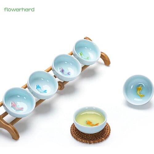 6Pcs/set Chinese Celadon Tea Cup Porcelain Teabowl Fish Teacup Set Teapot Drinkware Ceramic China Kung Fu Tea Set Cup Gift Box