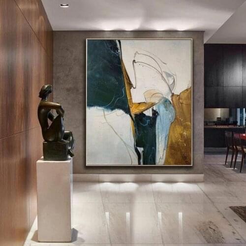 Handmade Abstract Painting Minimalist Painting Beige Painting Green Painting Large Wall Art Canvas Painting Modern Home