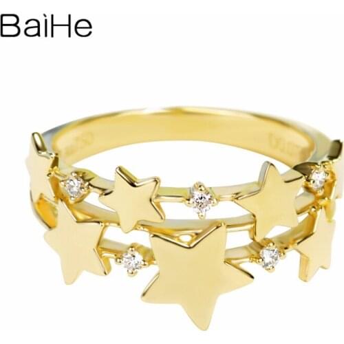 BAIHE Solid 14K Yellow Gold 0.07CT Certified H/SI Round Natural Diamonds Women Trendy Fine Jewelry Beautiful Star diamond Ring