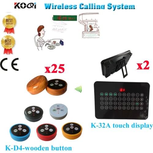 Wireless Waiter Table Buzzer Bell System Table Buzzer Call For Restaurant 433.92MHZ(2 display+25 call button)