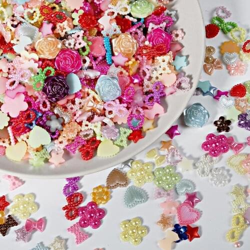 20-300pcs Flatback Plastic ABS Pearl Beads Random Color Pearls Mix Size Loose Bead for Nail Art DIY Craft Scrapbook Decoration