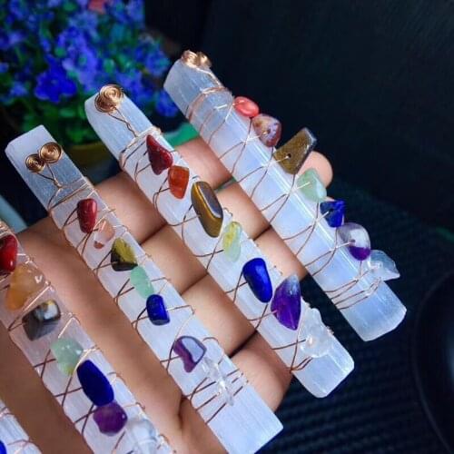 Chakra Healing Crystals Stones Beads Wire Wrapped Raw Selenite Stick Wand for Yoga Meditation,Spiritual