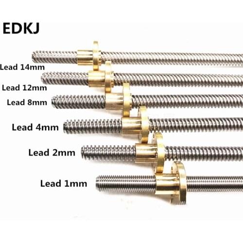 CNC 3D Printer THSL-300-8D Trapezoidal Rod T8 Lead Screw Thread 8mm Lead1mm Length100mm200mm300mm400mm500mm600mm with Brass Nut