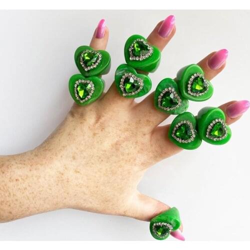 Dvacaman 2021 New INS Trendy Colorful Shiny Rhinestone Heart Rings Korean Resin Acrylic Love Heart Rings for Women Party Jewelry