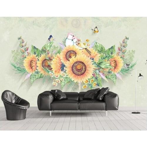 Photo wallpaper 3d custom mural Hand drawn flowers love bird butterfly home decor living room Wallpaper for walls in rolls