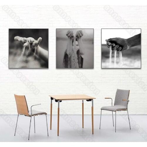 Canvas Painting Wall Poster and Print Art White and Black Colors Hand Holding Sand for Living Rooms Bedroom Wall Decoration