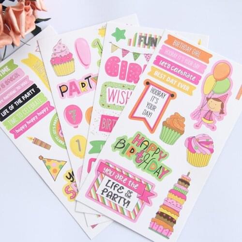 KLJUYP 4pc Birthday Girls Self- adhesive Paper Sticker for Scrapbooking Happy Planner/Card Making/Journaling Project