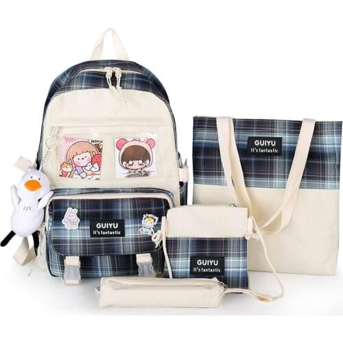 4-piece set Teenager Girls Backpack School Bags Canvas Casual Classical Women Backpack Fashion School Bags Women Shoulder Bags