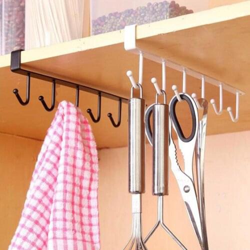 Kitchen Storage Rack 6 Hooks Bathroom Clothes Towel Hanging Holder Kitchen Cabinet Organizer Glass Cup Shelf Home Accessories