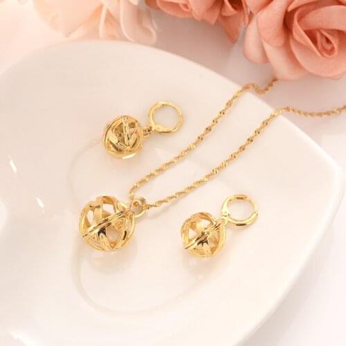 Fashion Cute Jewelry Gold Round ball girls bridajewelry set for Women Necklace Earrings Set Party Accessories Gift daily wear