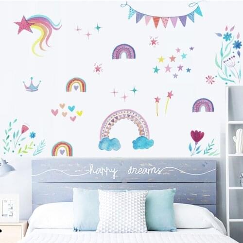 Cartoon rainbow stars Wall sticker baby kids room home decoration mural party wallpaper living room bedroom nursery stickers