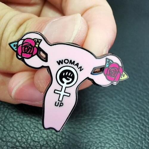 Cartoon Women Up Uterus with Flowers Feminist Enamel Brooch Pin Backpack Hat Bag Lapel Pins Badges Fashion Jewelry Accessories