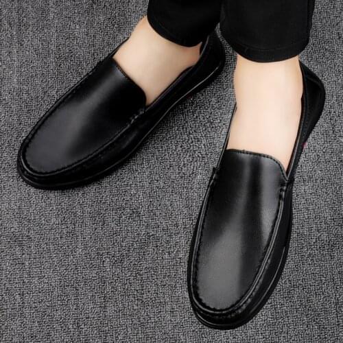 Mens Genuine Leather Shoes Head Leather Soft Anti-slip Comfortable breathable Loafers Shoes Man Casual Real Leather Shoes