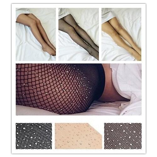 New Summer Fishnet Diamond Pantyhose Women Sexy Fashion Shiny Net Tights Female Slim Rhinestone Mesh Nylon Stockings Tights