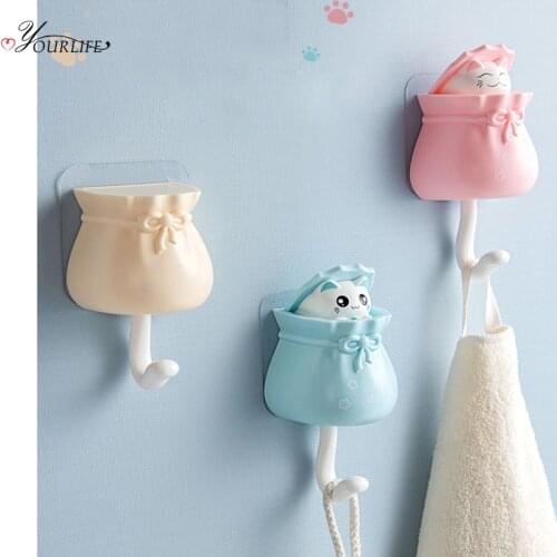 OYOURLIFE Cute Cartoon Self Adhesive Wall Hooks Multi-function Strong Coat Bag Key Hanger Hook Family 3D Wall Decoration Hooks