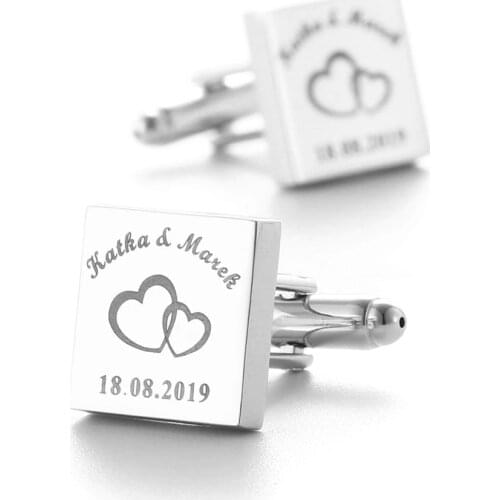 Personalized Mens Shirt Cufflinks Sliver Square Customized Cufflink Wedding Gifts for Groom Laser Engraved LOGO Gemelos Jewelry