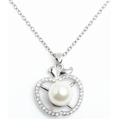 Kaletine Genuine 925 Sterling Silver Choker Necklace 8mm Round Freshwater Pearl Long Necklace Women Apple Minimalist Jewelry