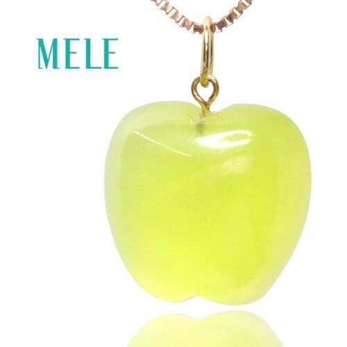 Natural prehnite 18k real gold pendant for women and man,14X14mm apple shape yellow gemstone fashion and fine jewelry