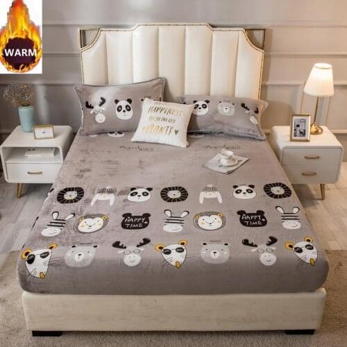 Fitted Sheet Home Bed Linen Winter Warm With Elastic Bands Soft Mattress Cover Velvet Bedspread Double Queen Sabanas 180x200cm