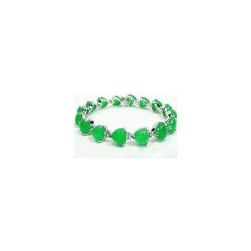 Natural stone gems Green gem Heart Bracelet 7.5" 925 Quartzite Girl Woman MEN Quartz jewelry 2 pcs Lustrous