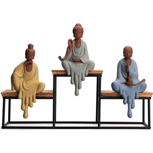 Sakyamuni, Ksitigarbha and Arya Avalokiteshvara Buddha Ornament Ceramic Town Porch Sakyamuni Buddha Dizang Bodhisattva Tea Pet