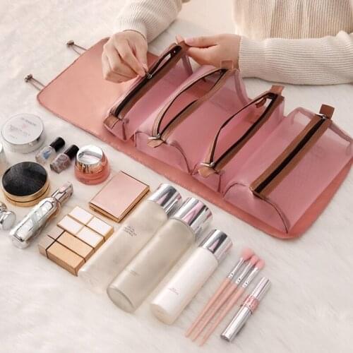 4-In-1 Cosmetic Bag Twill Simple Detachable Mesh Storage Bag Travel Portable Toiletry Bag Makeup Organizer Ladies Beauty Bag