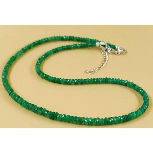 Emerald beaded Silver Necklace, Micro cut Faceted Emerald beads Necklace, Emerald Zambia Gemstones Handmade Necklace