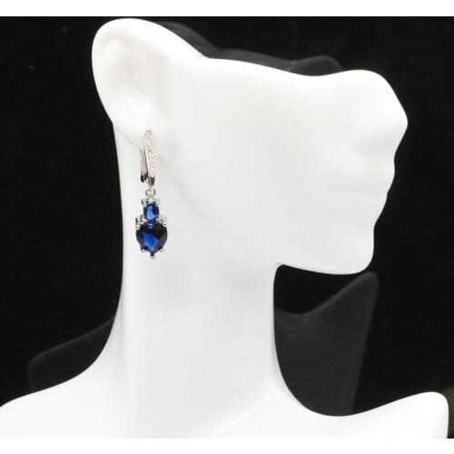 34x8mm SheCrown Heart Shape Tanzanite White CZ Gift For Sister Silver Earrings