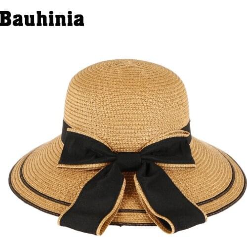Bauhinia Fashion women straw sun female wide brim bow-knot summer buckets hat beach hat