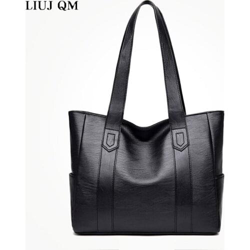 LIUJ QM 2021 New Fashion PU Waterproof All-match Handbag Large Capacity Tote Bag Single Shoulder Bag Simple Large Bags Female