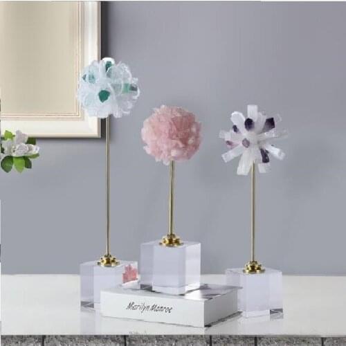 Wedding Decor Creative Handicraft Ornaments Natural Crystal Flower with Transparent Base Home Decorations