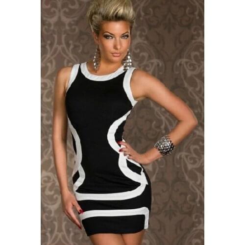 Slim Fashion Dress LA17846 Fast Shipping Women Sleeveless Black Tank Dress with White Trims High Quality SheathSexy Dress