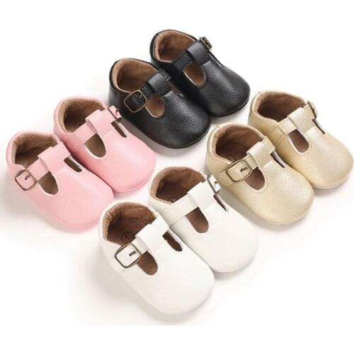 New Baby Shoes White Newborn Infant Girl Buckle PU Soft Anti-slip Toddler Crib Crawl Shoes Prewalker 0-18M