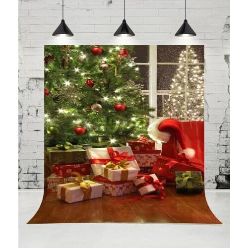 VinylBDS Christmas Backdrops for Family Santa Hat Gift Box Backdrop Wood Floor Newborn Christmas Photo Background for Studio