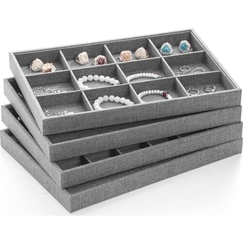 High Quality Linen Jewelry Display Holder Ring EarringCarrying Case Jewelry Box Tray Holder Storage Showcase Organizer