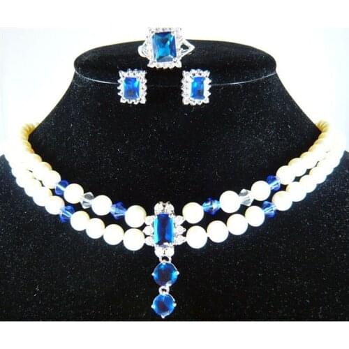 New Design Elegant Jewelry Zircon Pendant Necklace Earring Ring Jewelry Set 6-7mm Freshwater Pearls for Female Party Wedding