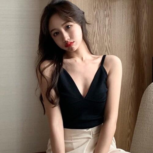Womens Vest Summer Fashion Casual Female Low-cut Deep V-neck Solid Color Sleeveless Camisole 2021