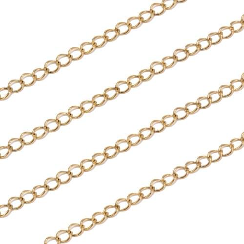 10m/lot Stainless Steel Extender Soldered Curb Chain Gold Color 3.6mm Width Twisted Bulk DIY Jewelry Findings