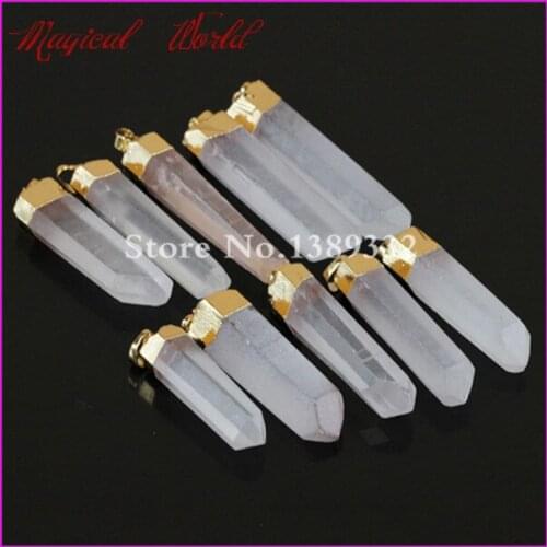 10pcs Nature Crystal Quartz Point Pendant,Real Raw Matte Quartz Druzy Gems stone Pendant Beads Jewelry Finding