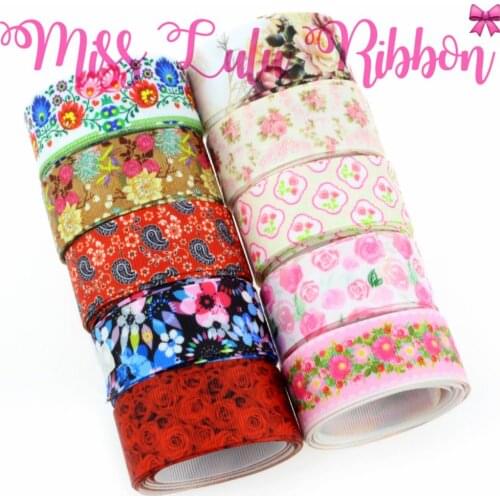 16mm-75mm Flora Series Red Rose Pink Flower Patterns Printed Grosgrain/Foe Ribbon DIY Valentines Day Gift Packing 50yards/roll